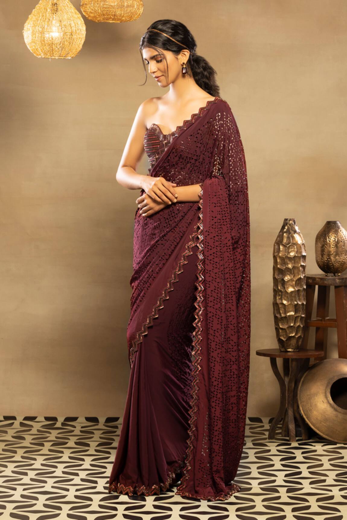 ISHA & SHREYA Inara Cut Work Embellished Saree With Blouse