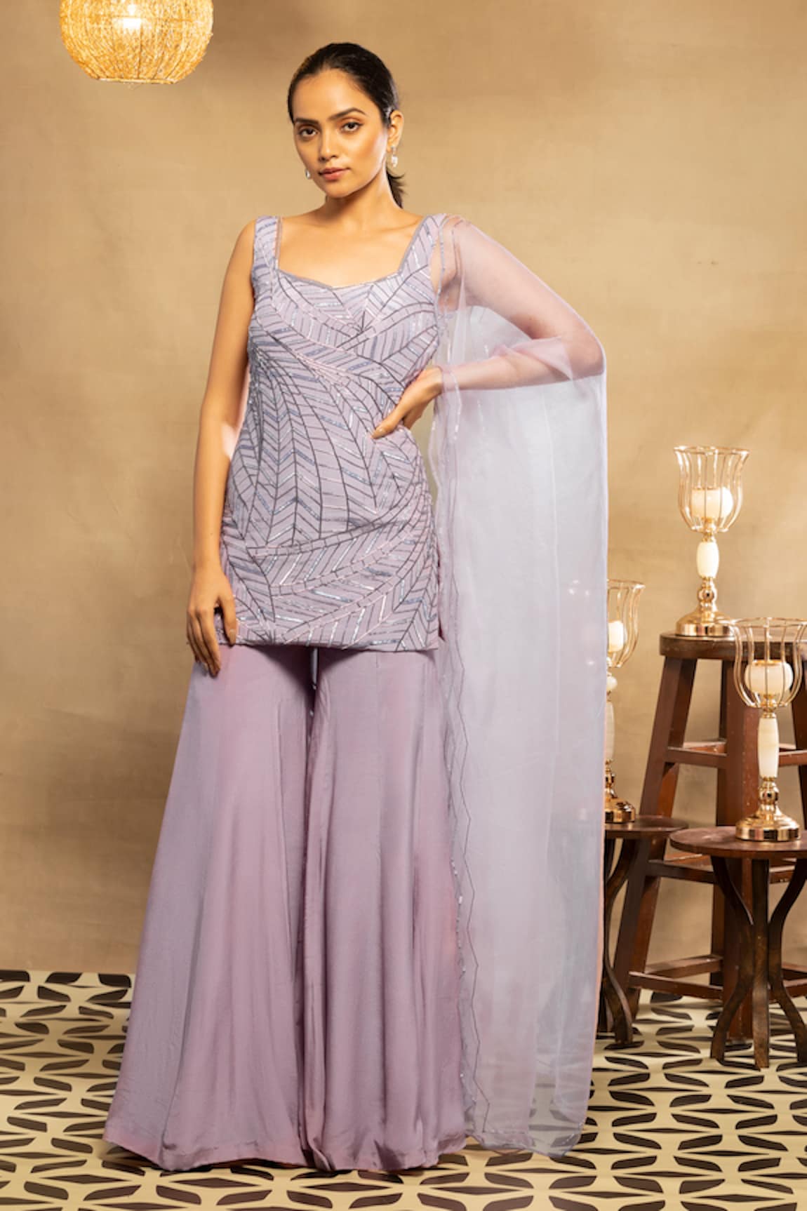 ISHA & SHREYA Alana Embellished Kurta Sharara Set