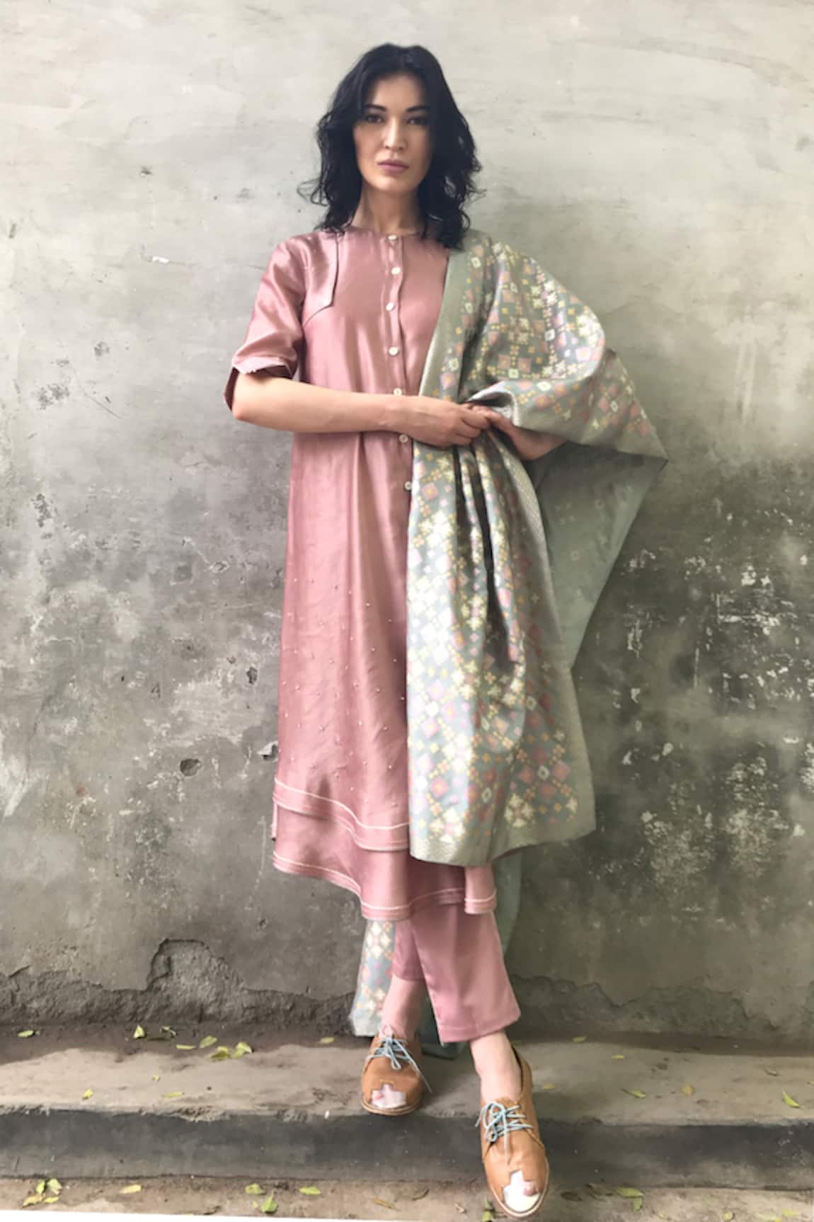 I Am Design Satin Linen Kurta Set