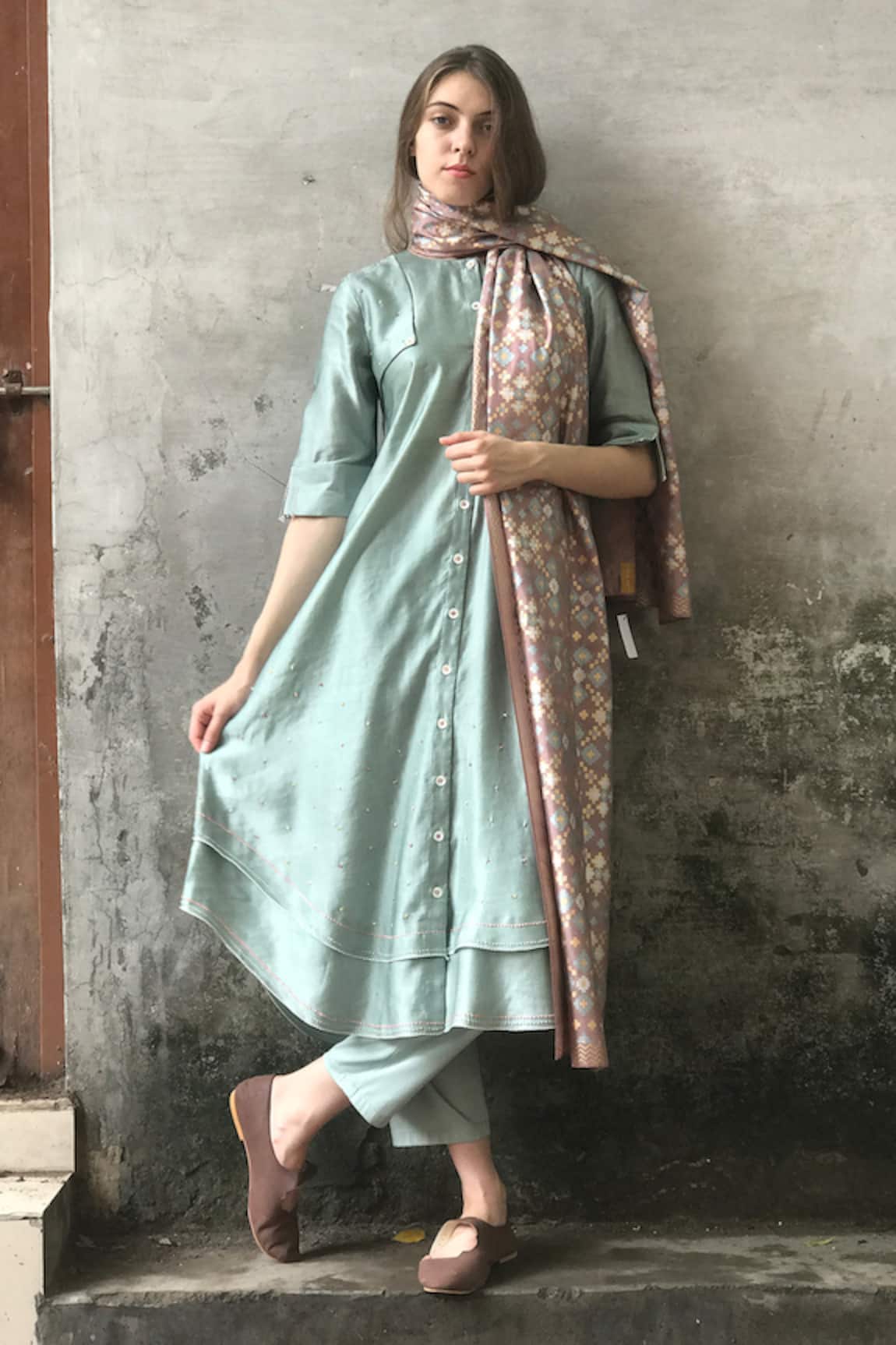 I Am Design Satin Linen Embroidered Kurta Set