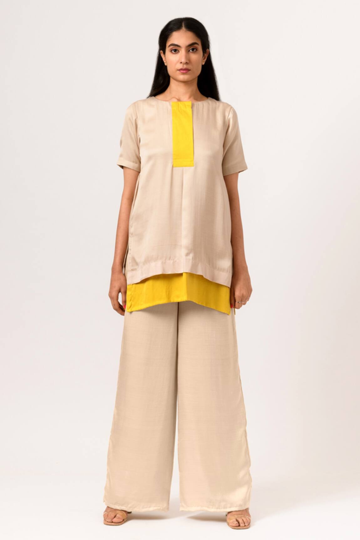 Neora By Nehal Chopra Color Block Panelled Top & Pant Set