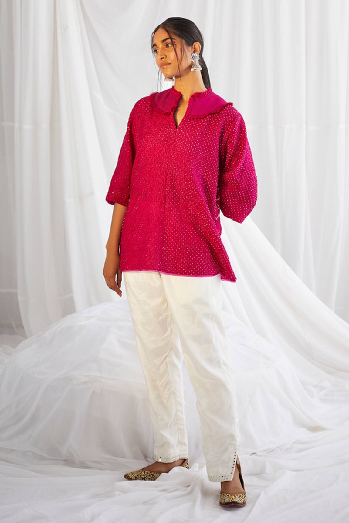 Twenty Nine Crushed Raidaana Silk Wide Collar Top