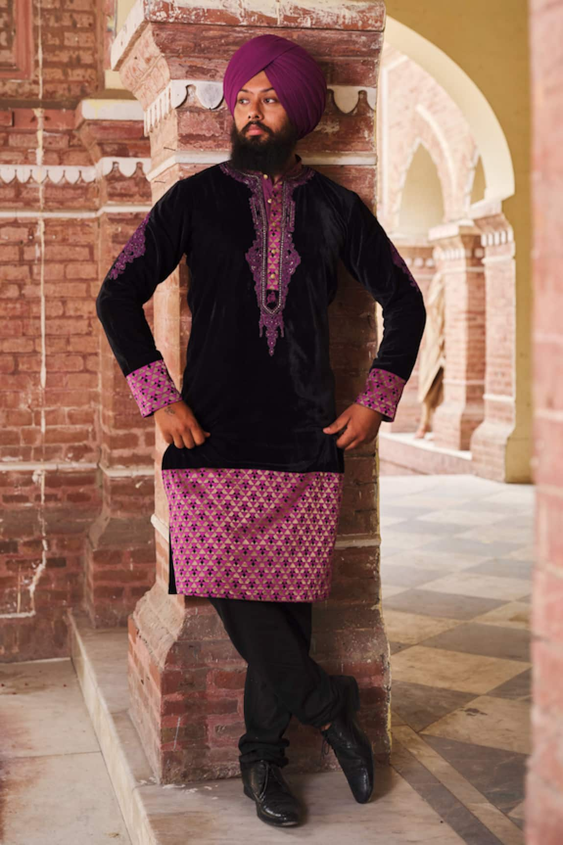 Nitesh Singh Chauhan Velvet Embroidered Kurta Set