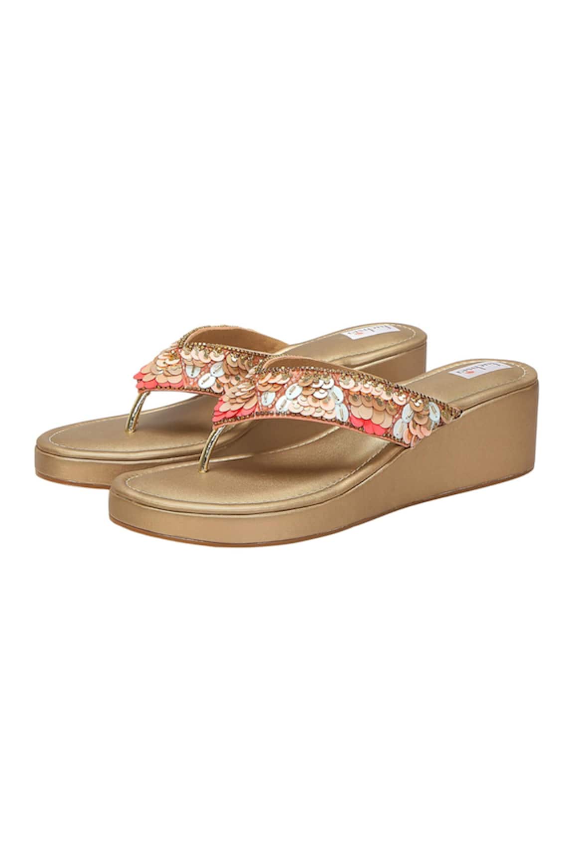 Fuchsia Sequin Embellished T Strap Wedges 