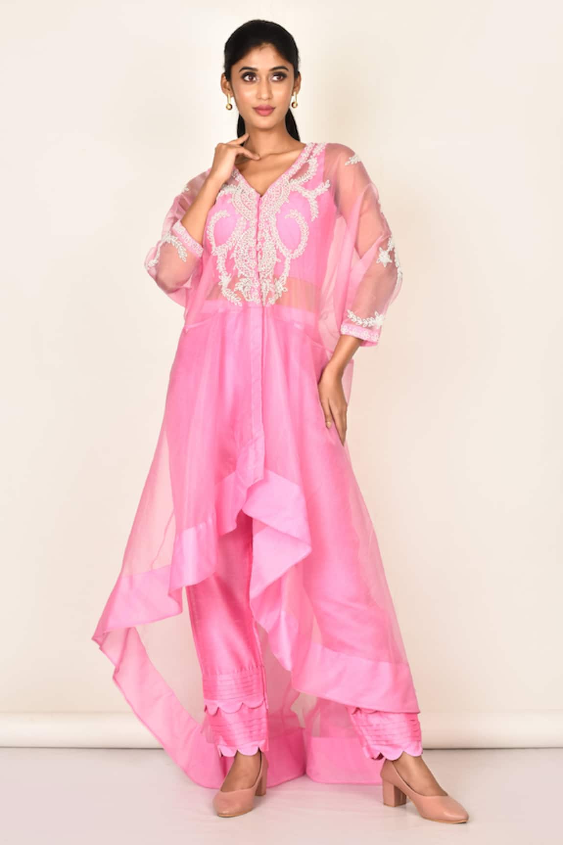 Khwaab By Sanjana Lakhani Pink Bead Embroidered Jacket & Pant Set 