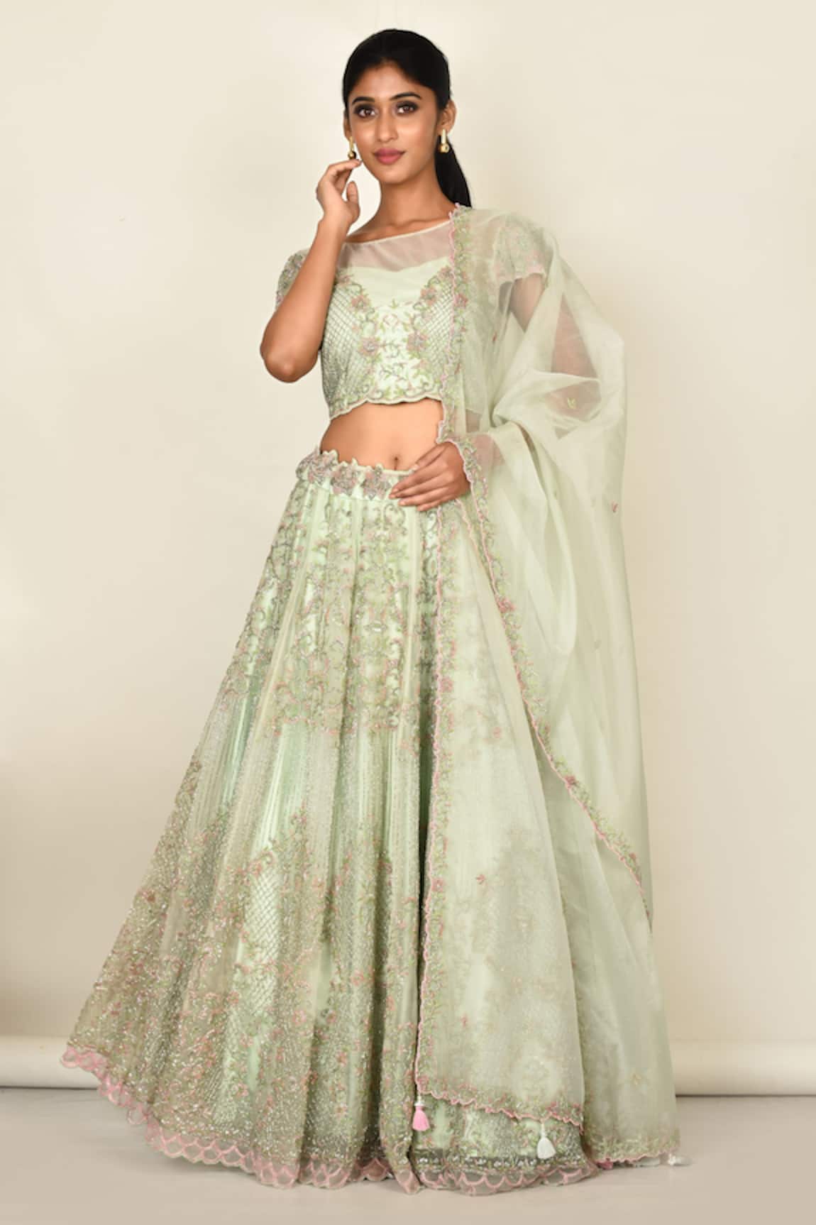 Khwaab By Sanjana Lakhani Floral Embroidered Organza Lehenga Set 