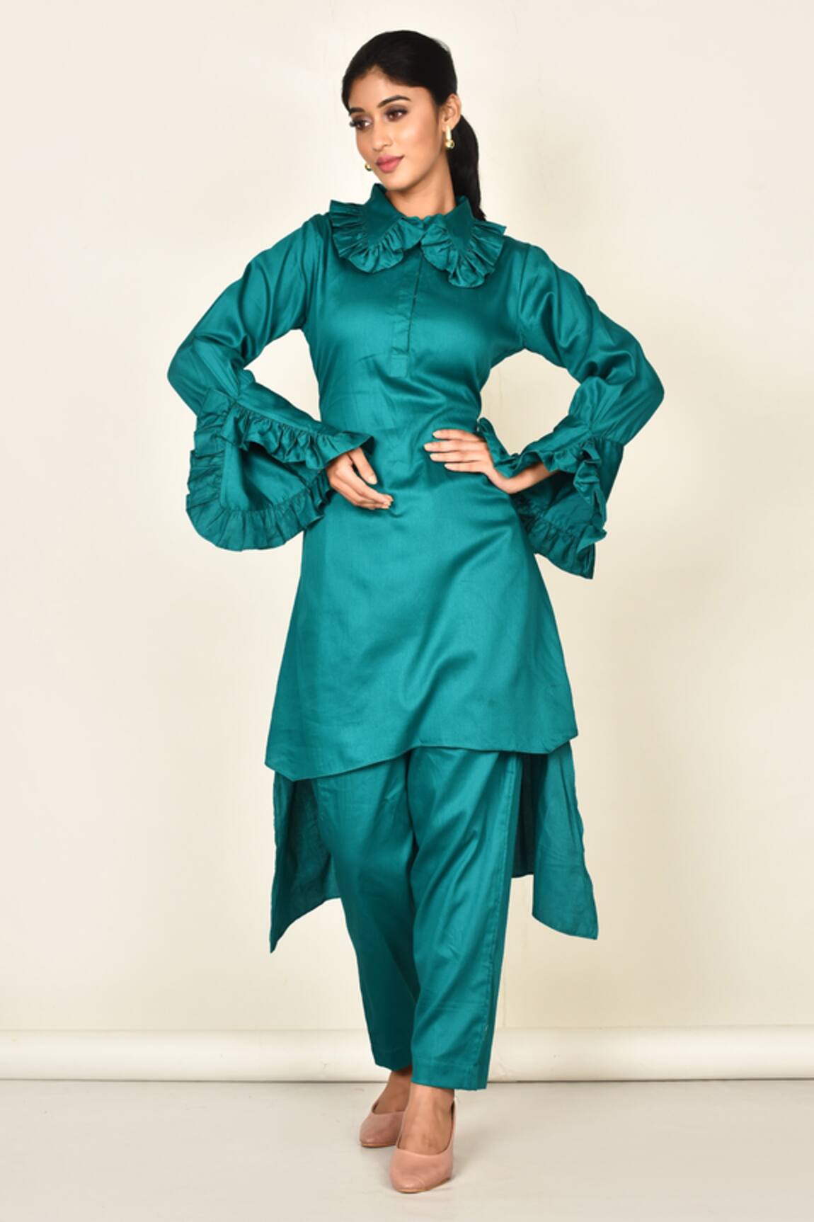 Khwaab By Sanjana Lakhani Asymmetric Kurta Set With Flared Sleeves 