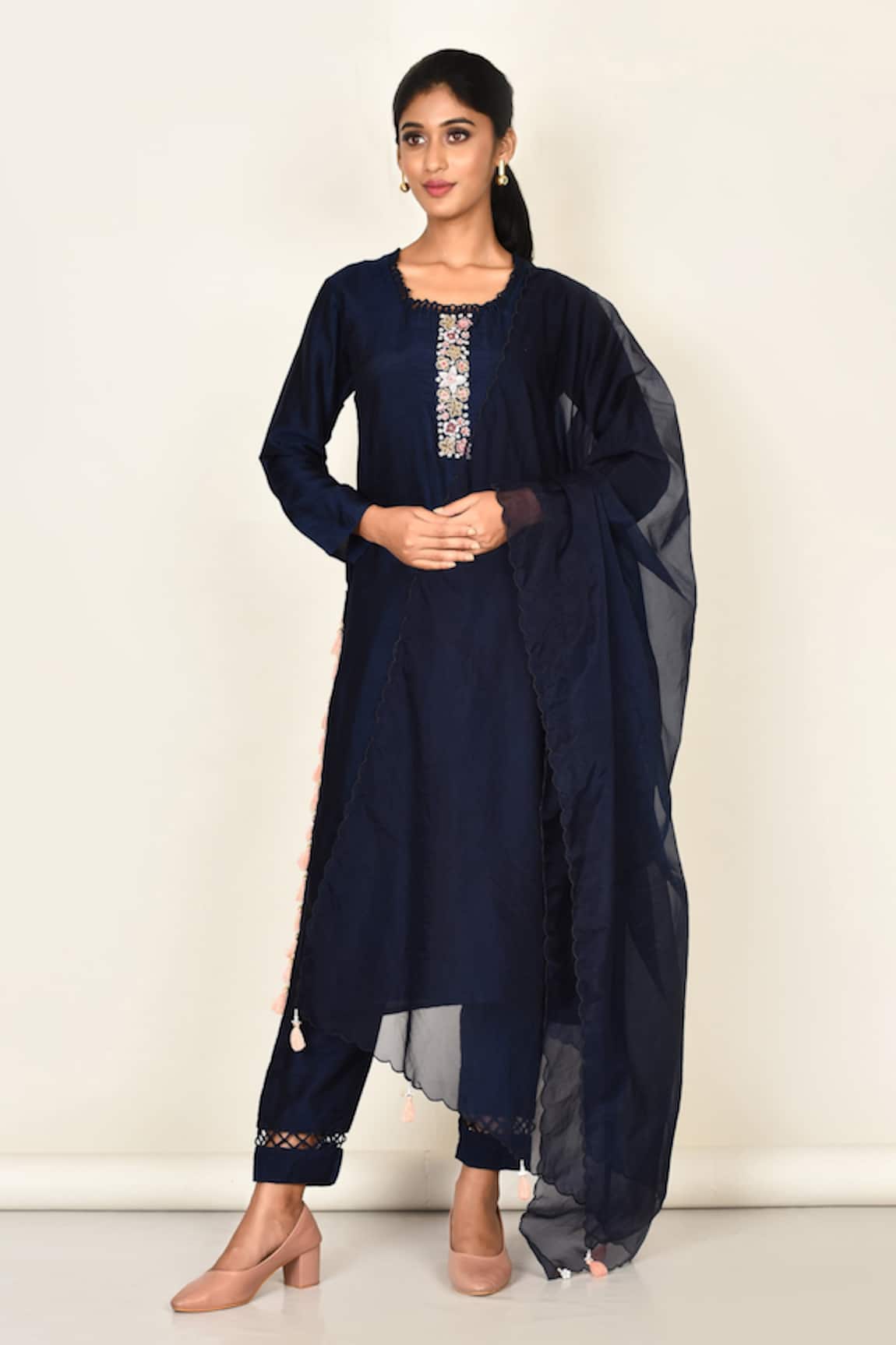 Khwaab By Sanjana Lakhani Floral Embroidered Navy Blue Kurta Set 