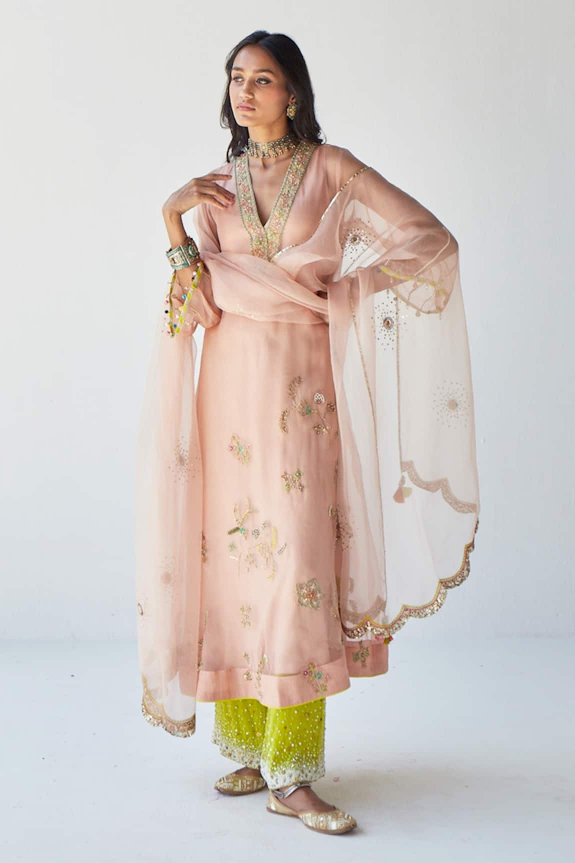 Rajiramniq Placement Embroidered Kurta Palazzo Set