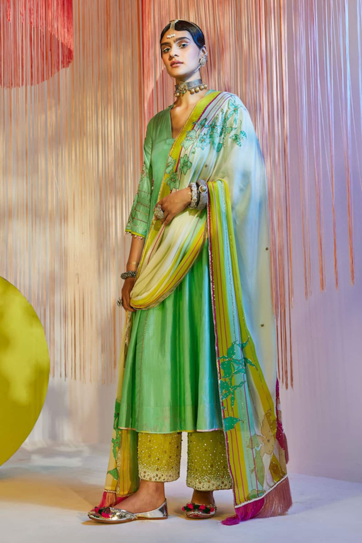 Rajiramniq Placement Embroidered Kurta Palazzo Set