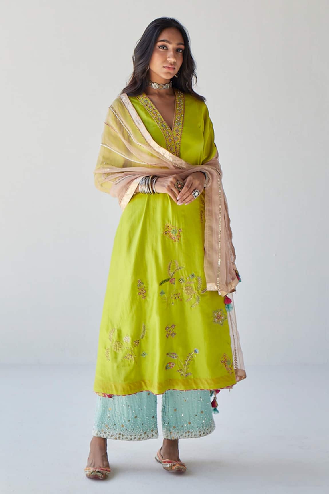Rajiramniq Placement Embroidered A-Line Kurta Set
