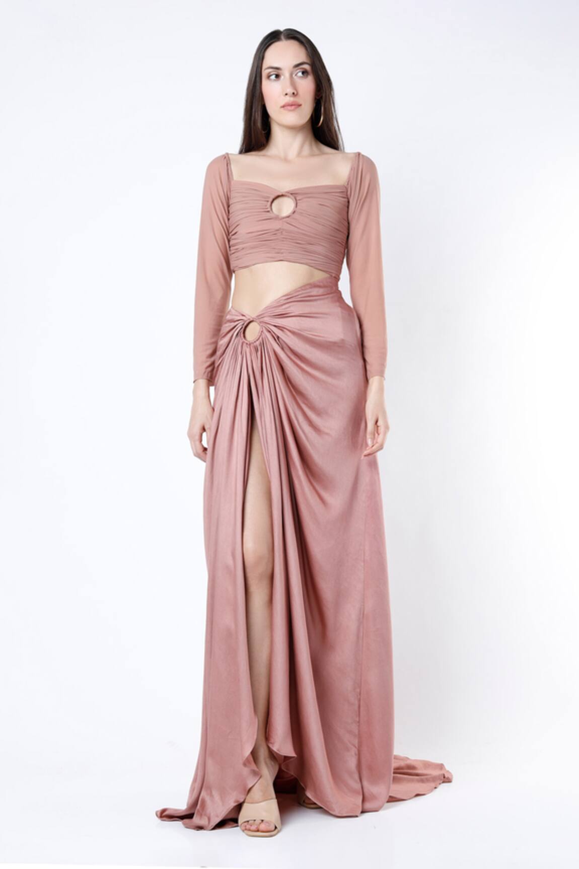 Deme By Gabriella Ruched Cut-out Gown