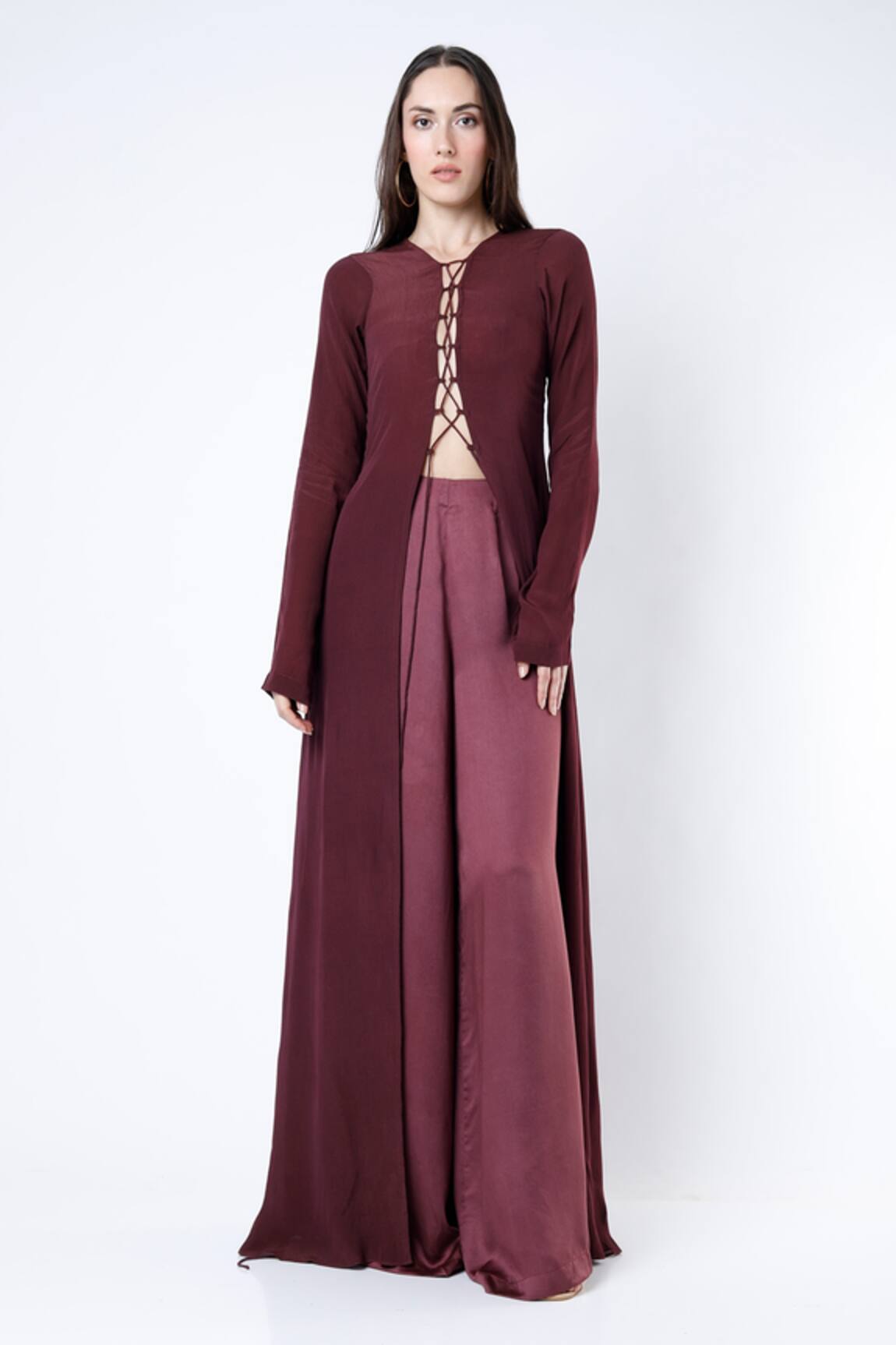 Deme By Gabriella Crepe Silk Long Top & Pant Set