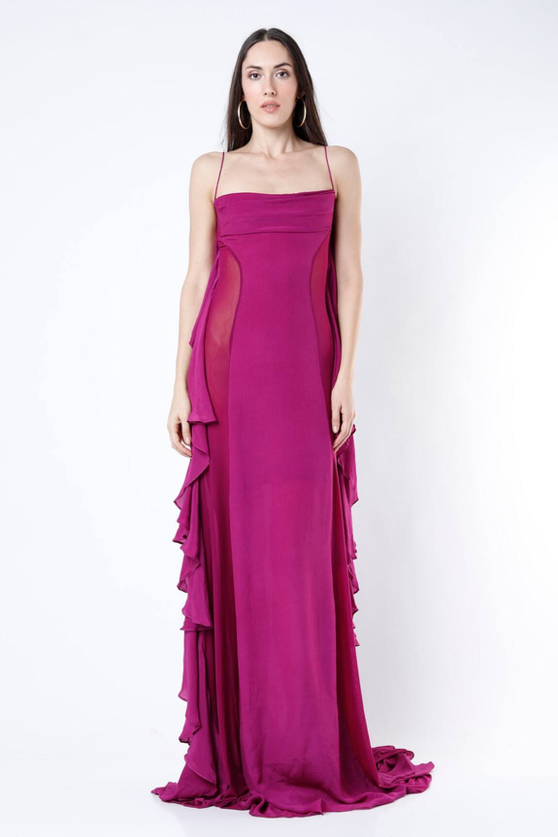Deme By Gabriella Crepe Silk Ruffle Gown
