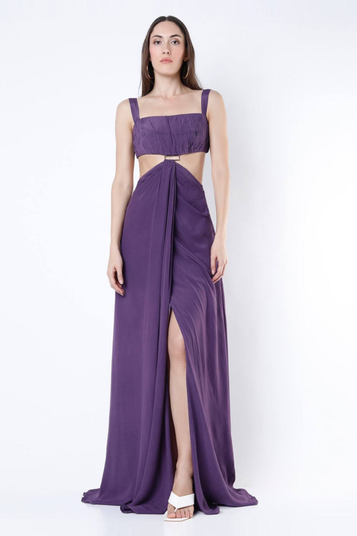 Deme By Gabriella Slit Draped Gown
