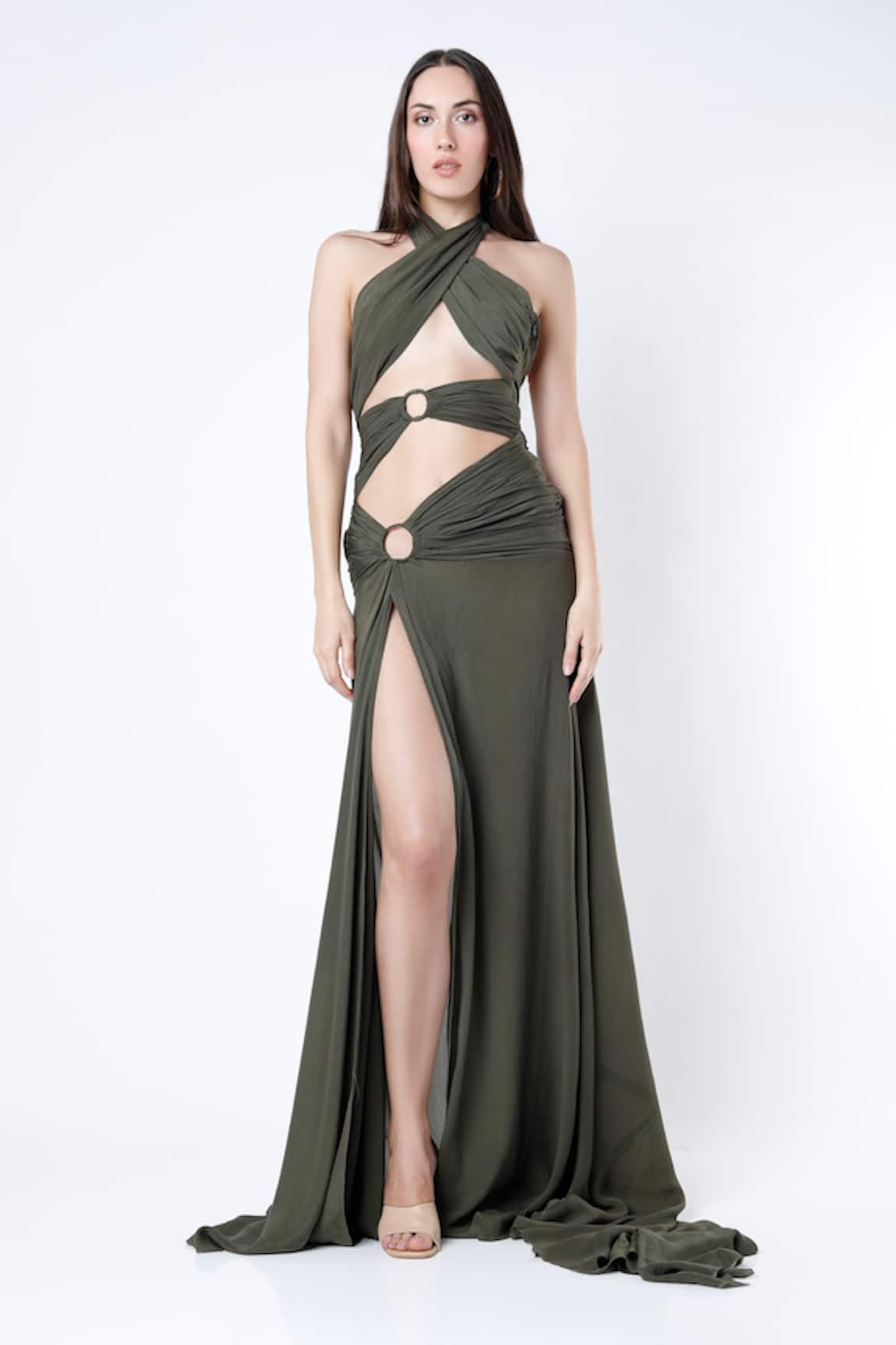 Deme By Gabriella Crepe Silk Cut-Out Gown