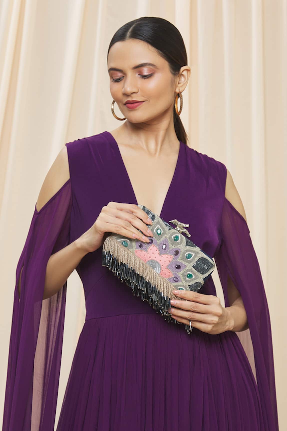 Durvi Sequin Embroidered Clutch With Sling