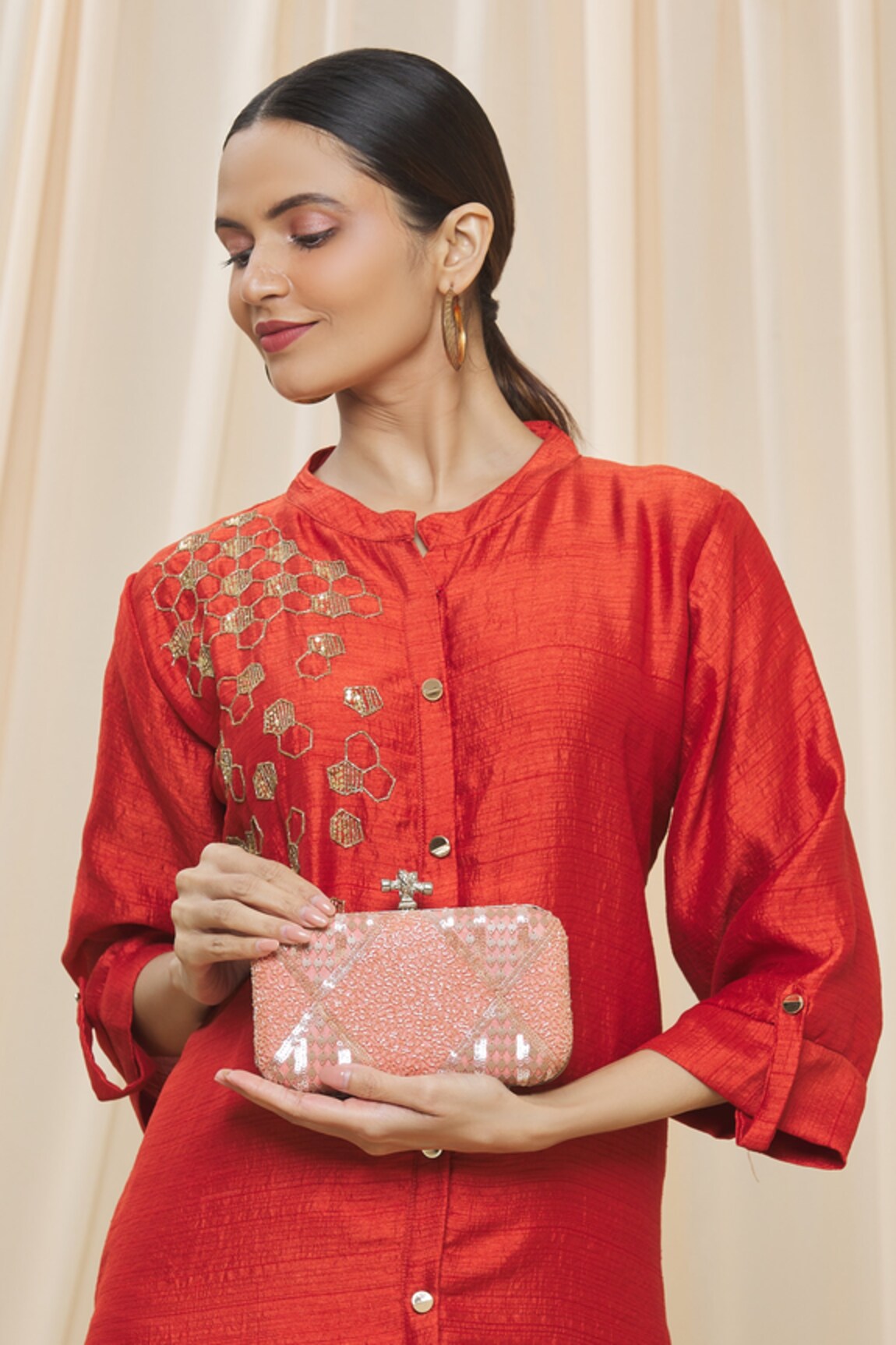 Durvi Beads & Sequin Embellished Clutch With Sling