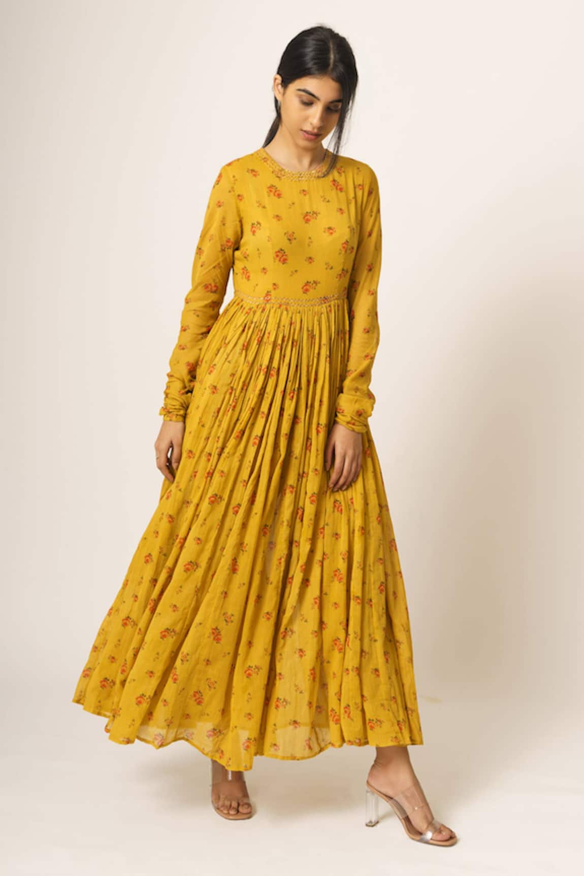 Dot Floral Print Anarkali