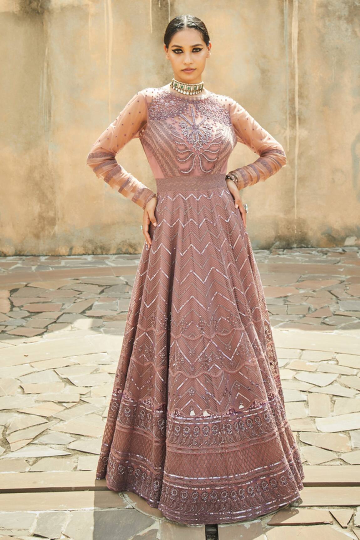 Jade By Monica & Karishma Embellished Flared Gown