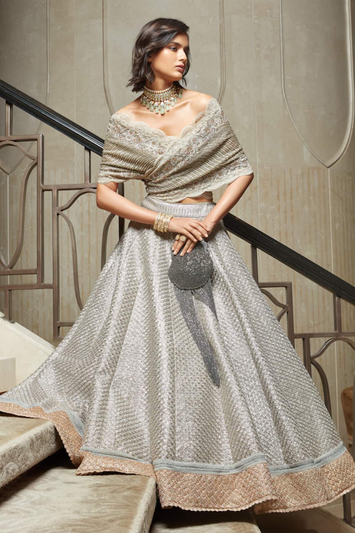 Jade By Monica & Karishma Organza Wrap Top & Lehenga Set