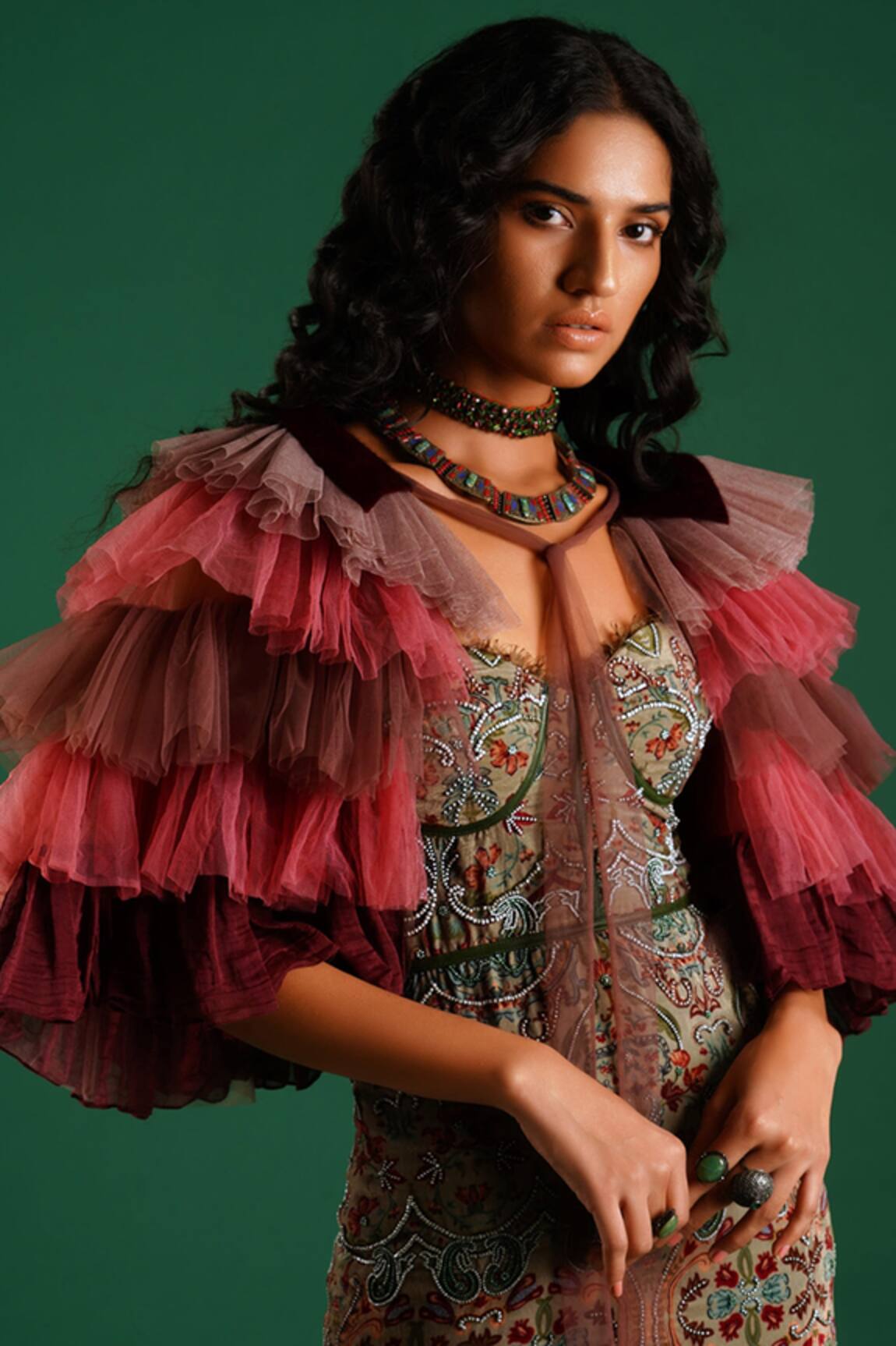 Nidhi Yasha Ruffled Cape 