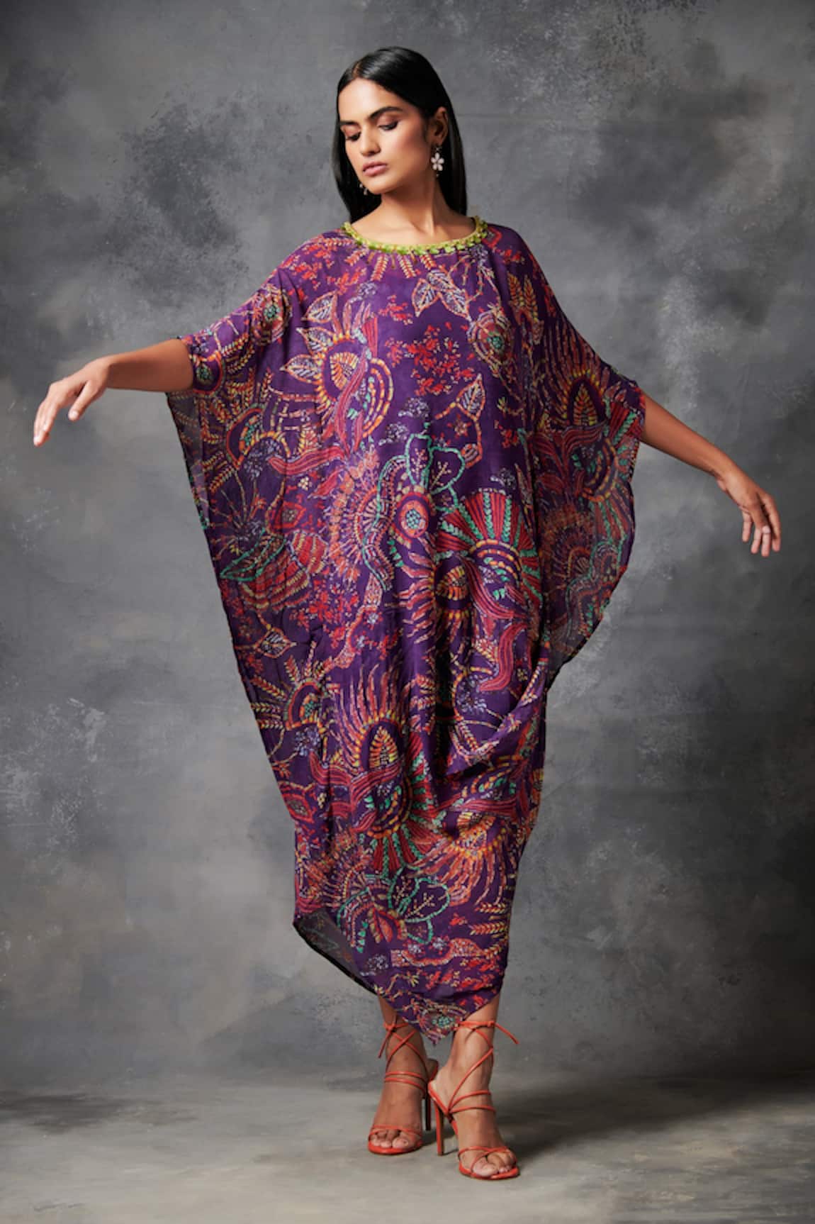 Saundh Darkha Marine Plant Print Kaftan