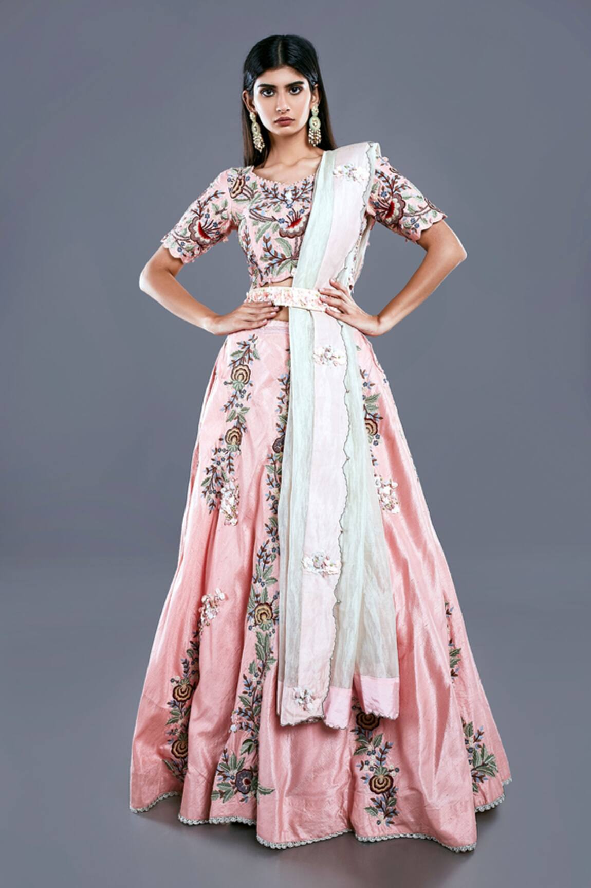 Divya Kanakia Floral Embroidered Lehenga Set
