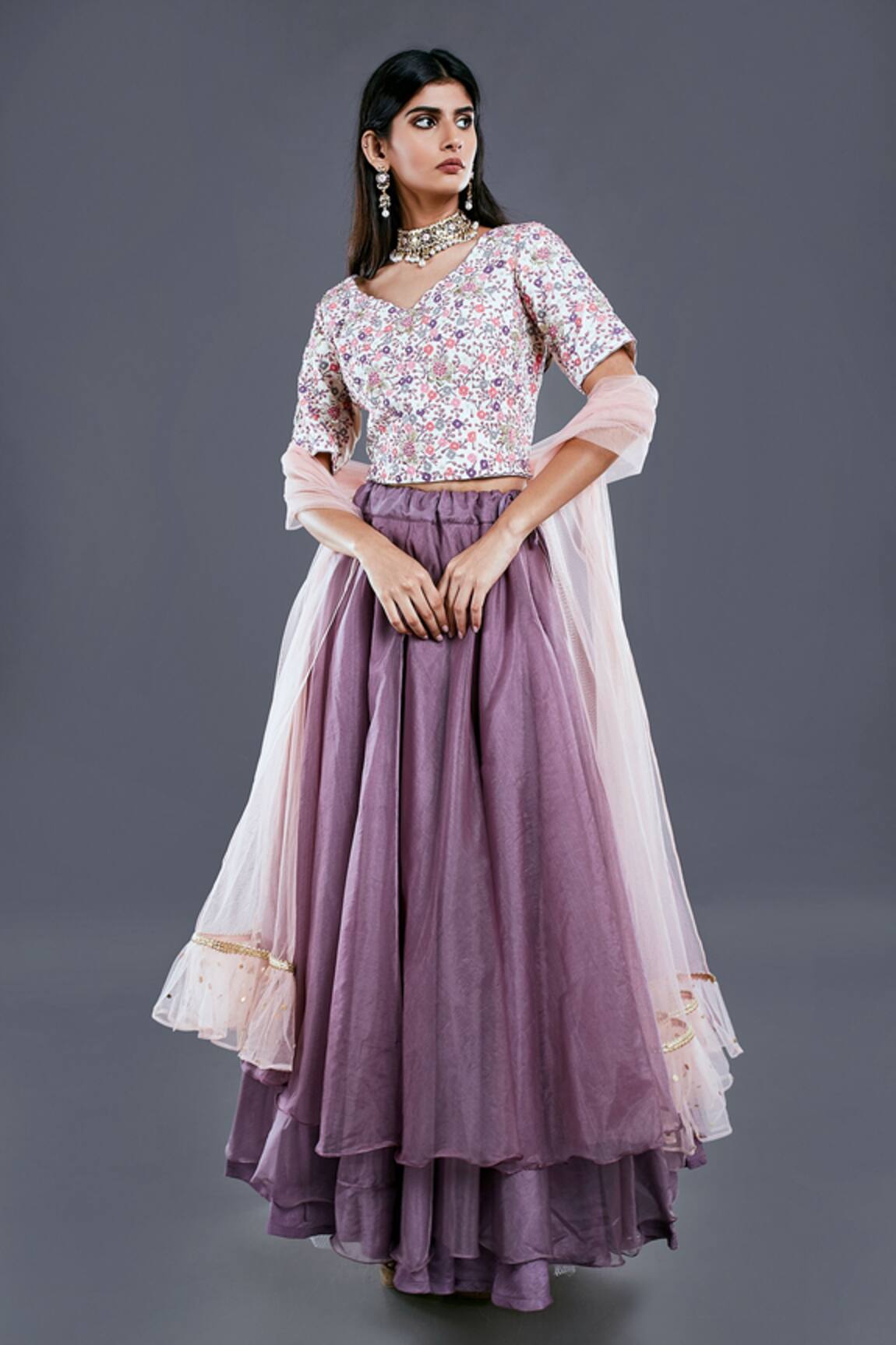 Divya Kanakia Layered Lehenga Set With Ruffle Dupatta