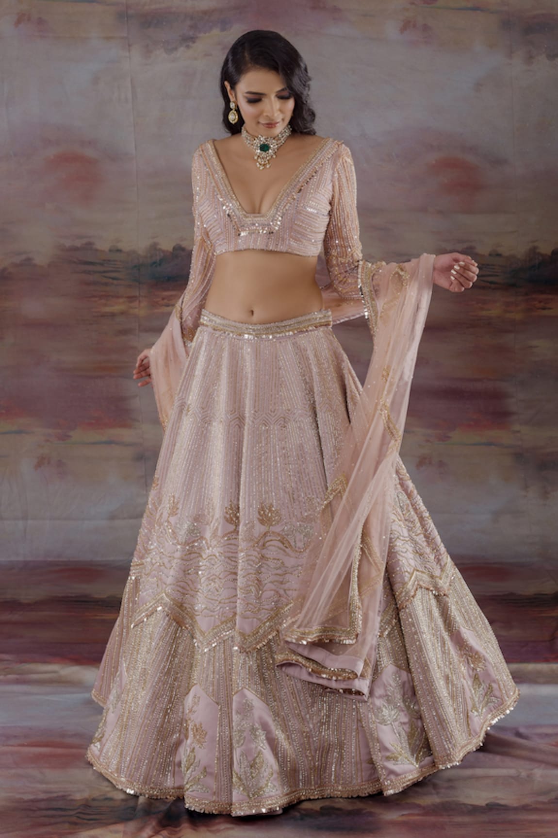 Payal & Zinal Satin Embroidered Bridal Lehenga Set