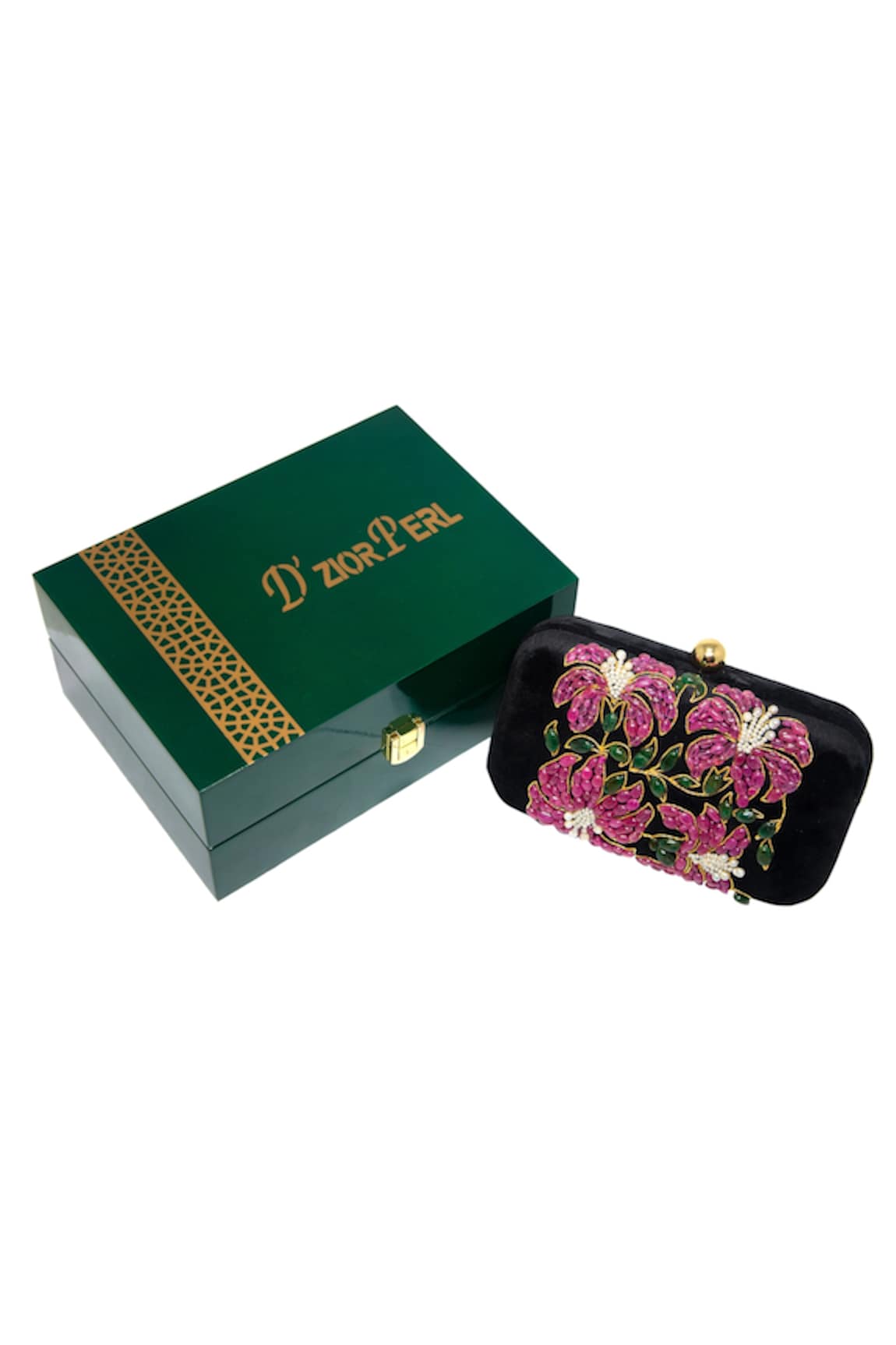 Dzior Perl Floral Motif Embellished Clutch