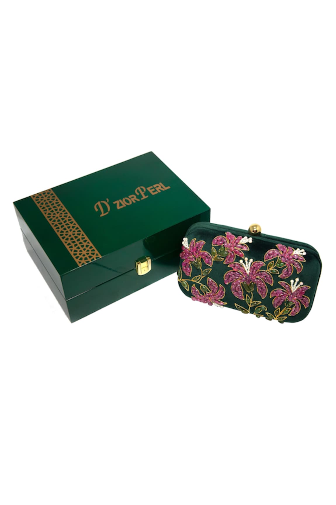 Dzior Perl Floral Embellished Velvet Clutch