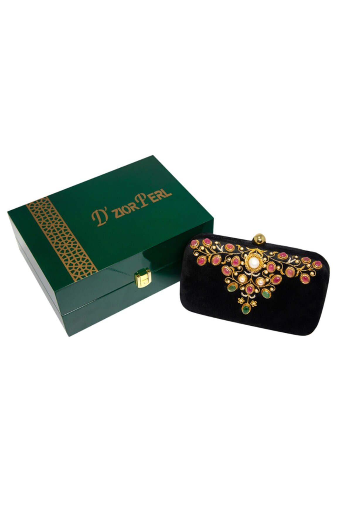 Dzior Perl Zambian Emerald Embellished Clutch