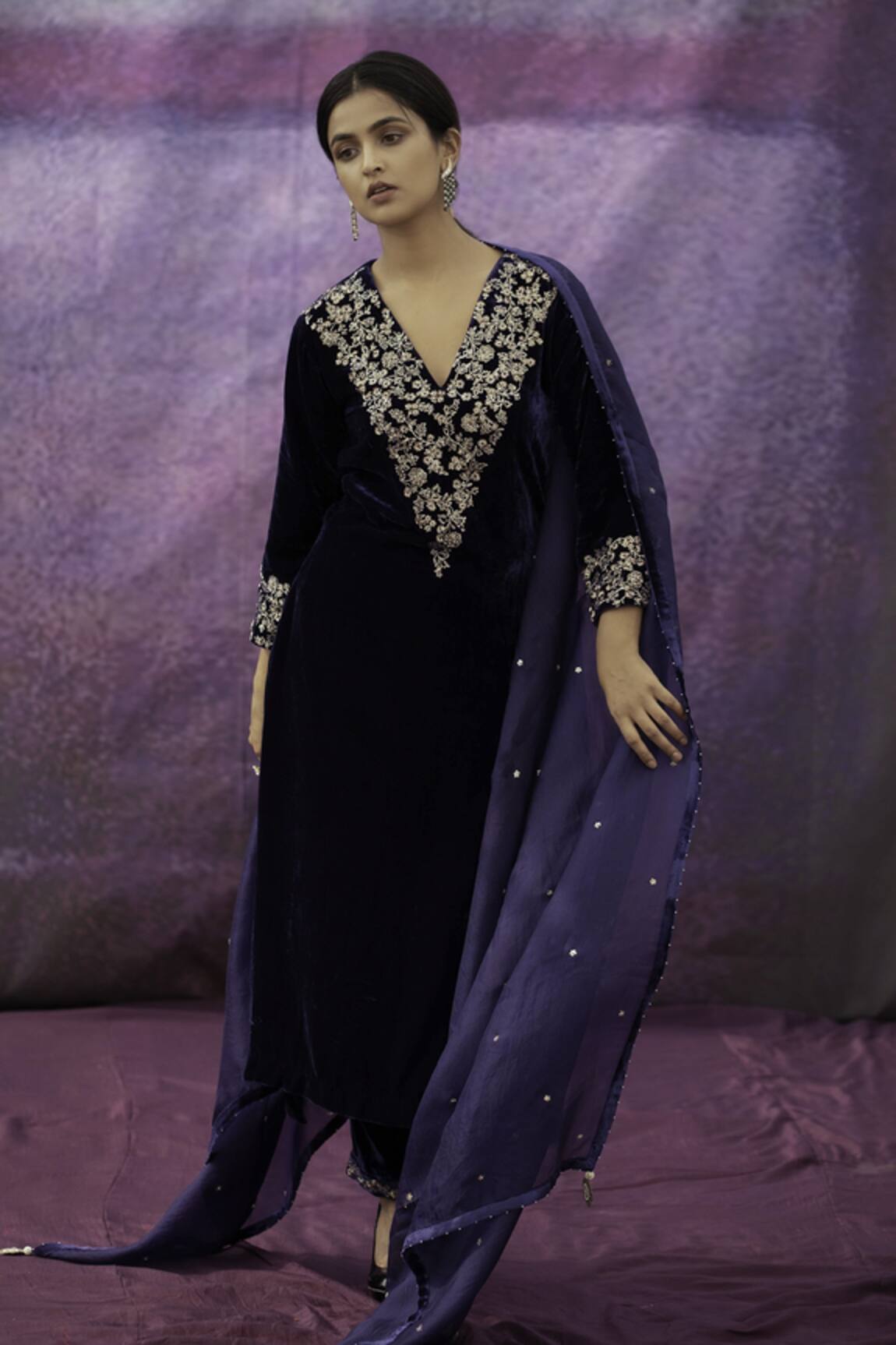 Deep Thee Velvet Embroidered Kurta Set