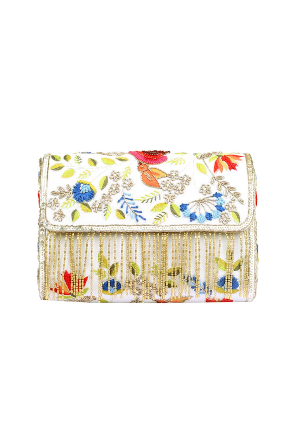 Priyanka Jain Chanderi Tassel Flap Clutch 