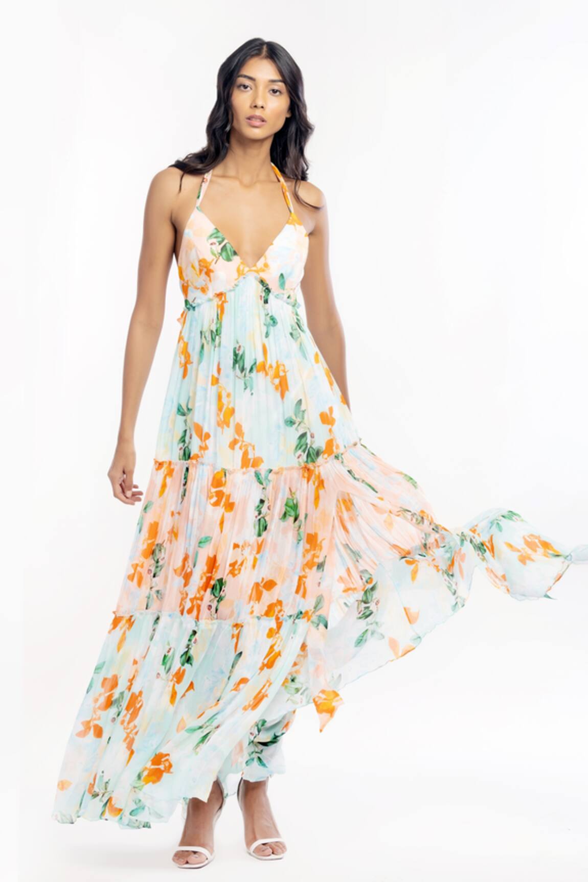 Mandira Wirk Resort Floral Print Halter Dress