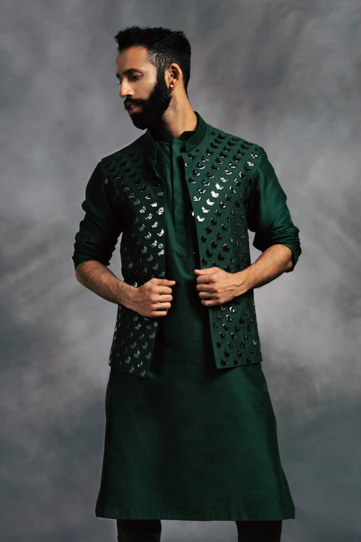 DiyaRajvvir Embroidered Silk Bundi & Kurta Set 