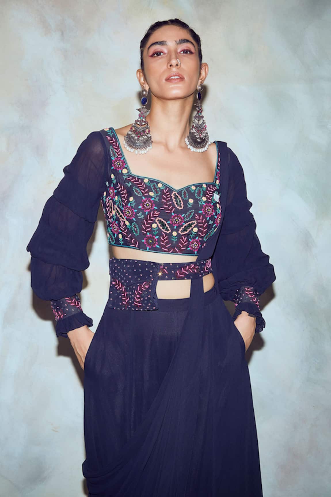 Diyarajvvir Pre-Draped Sharara Pant Saree with Blouse 