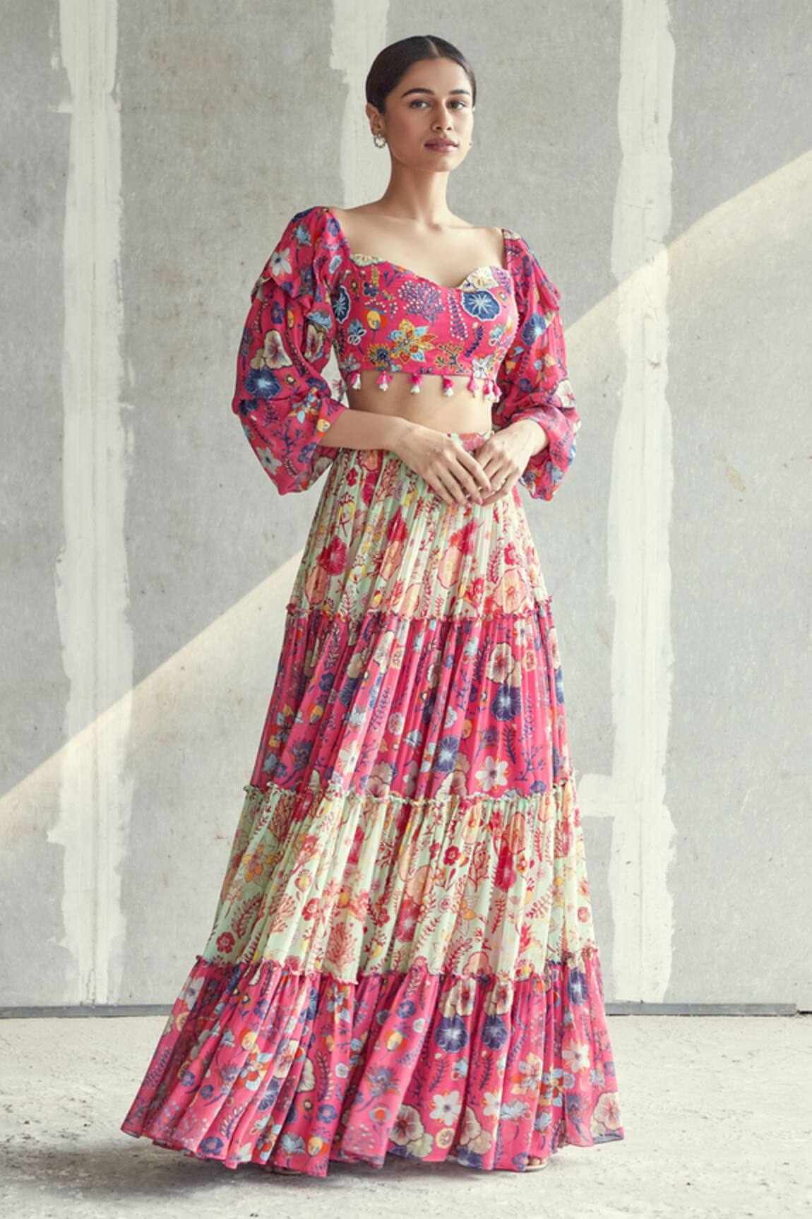 Diyarajvvir Printed Tiered Skirt With Blouse 