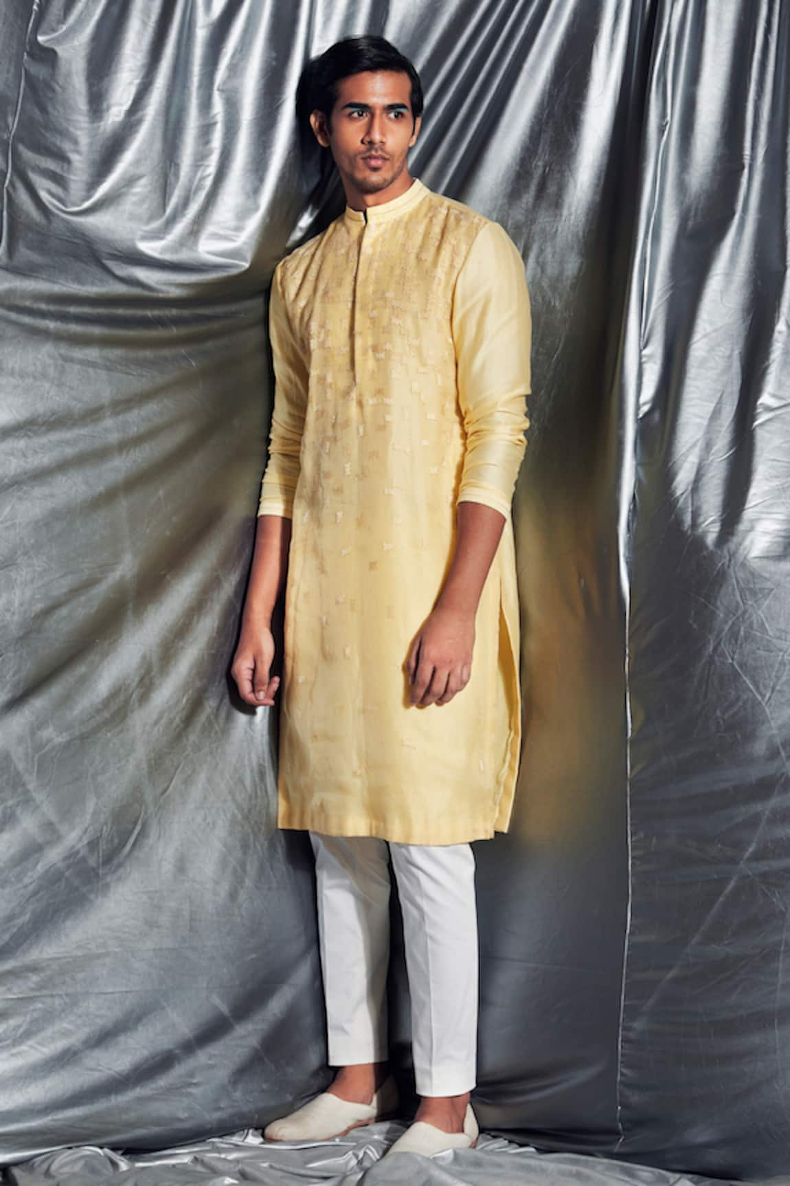 Dev R Nil Chanderi Silk Kurta Set