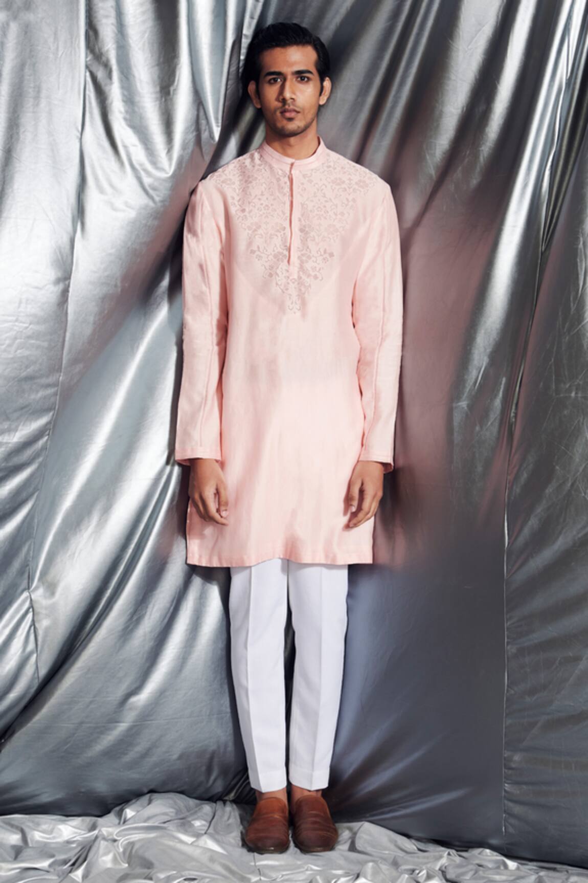 Dev R Nil Chanderi Silk Kurta Set