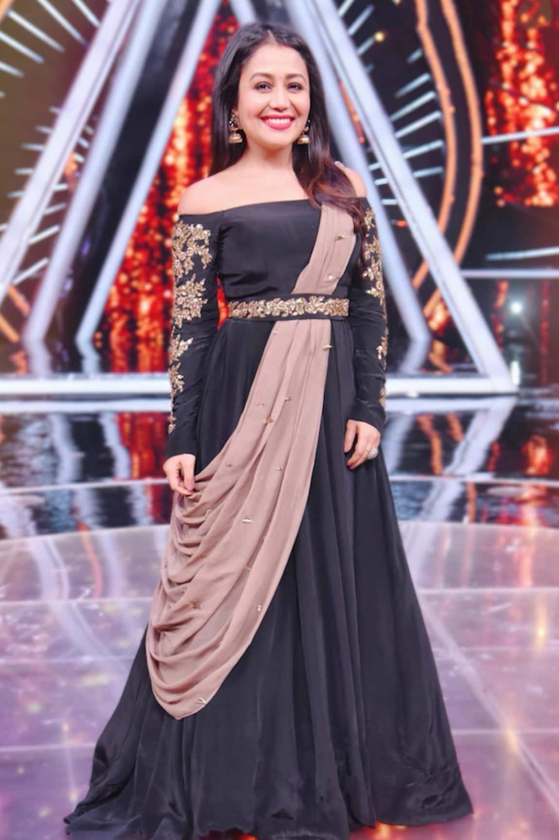 Parul Gandhi Off Shoulder Draped Gown 