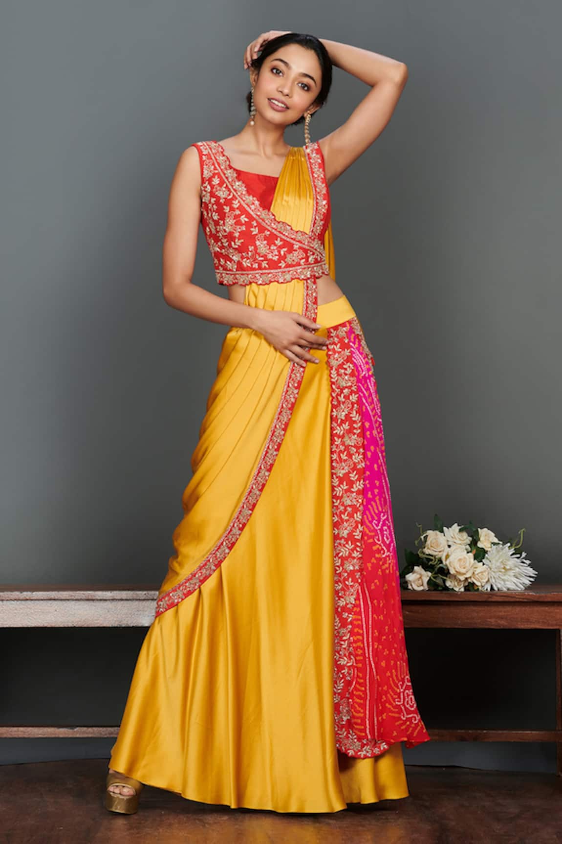 Onaya Pre-Draped Saree With Blouse