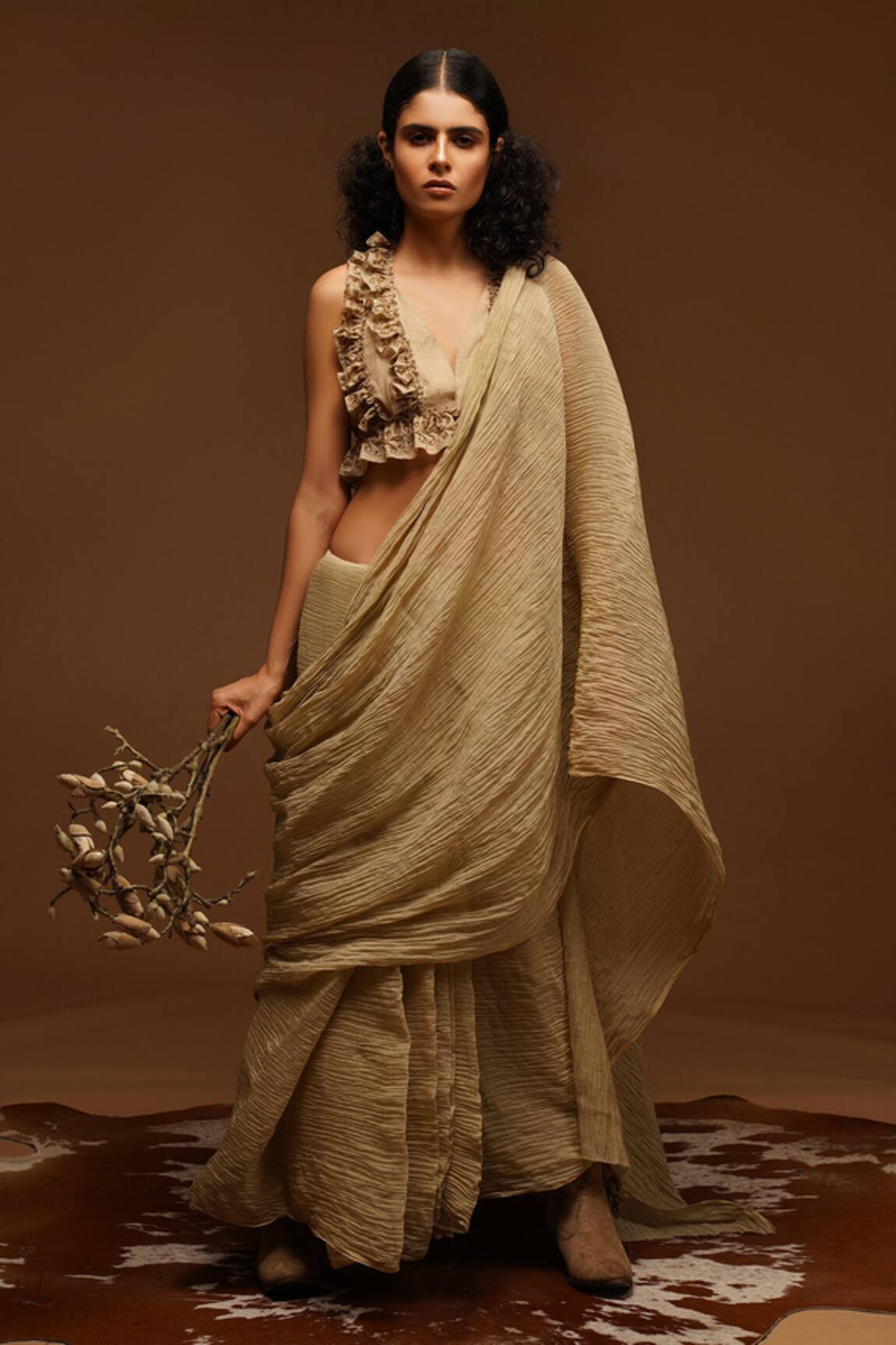 ADITYA SIKAND Crinkled Saree with Blouse
