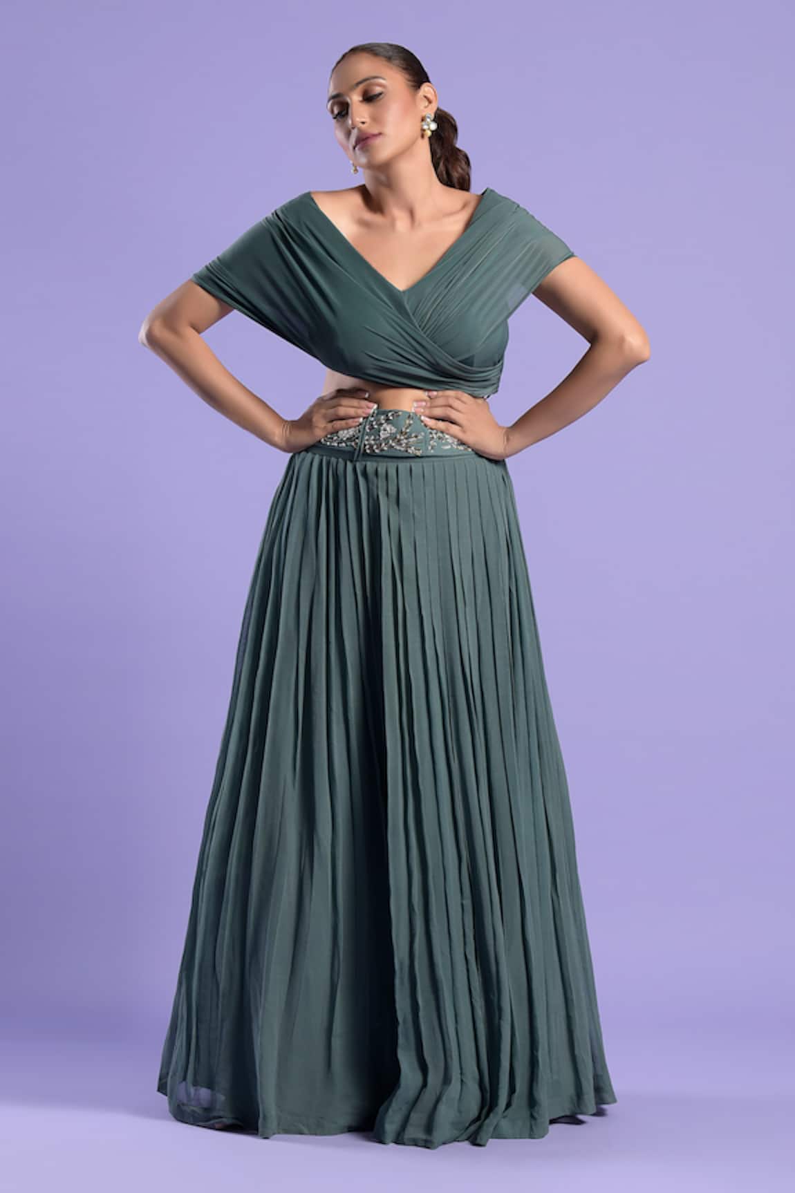 Two Sisters By Gyans Satin Pleated Lehenga & Top Set 
