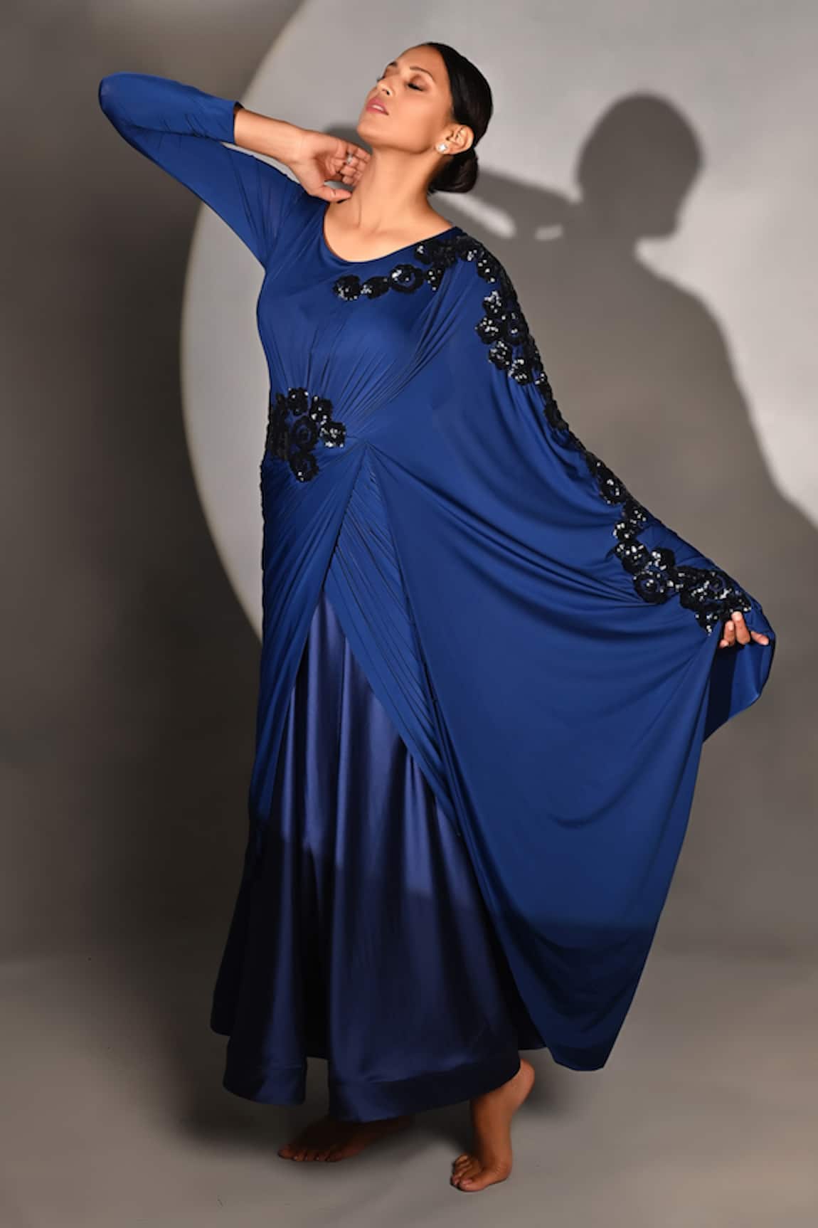 Jyoti Sachdev Iyer Sequins Embroidered Blue Draped Saree 