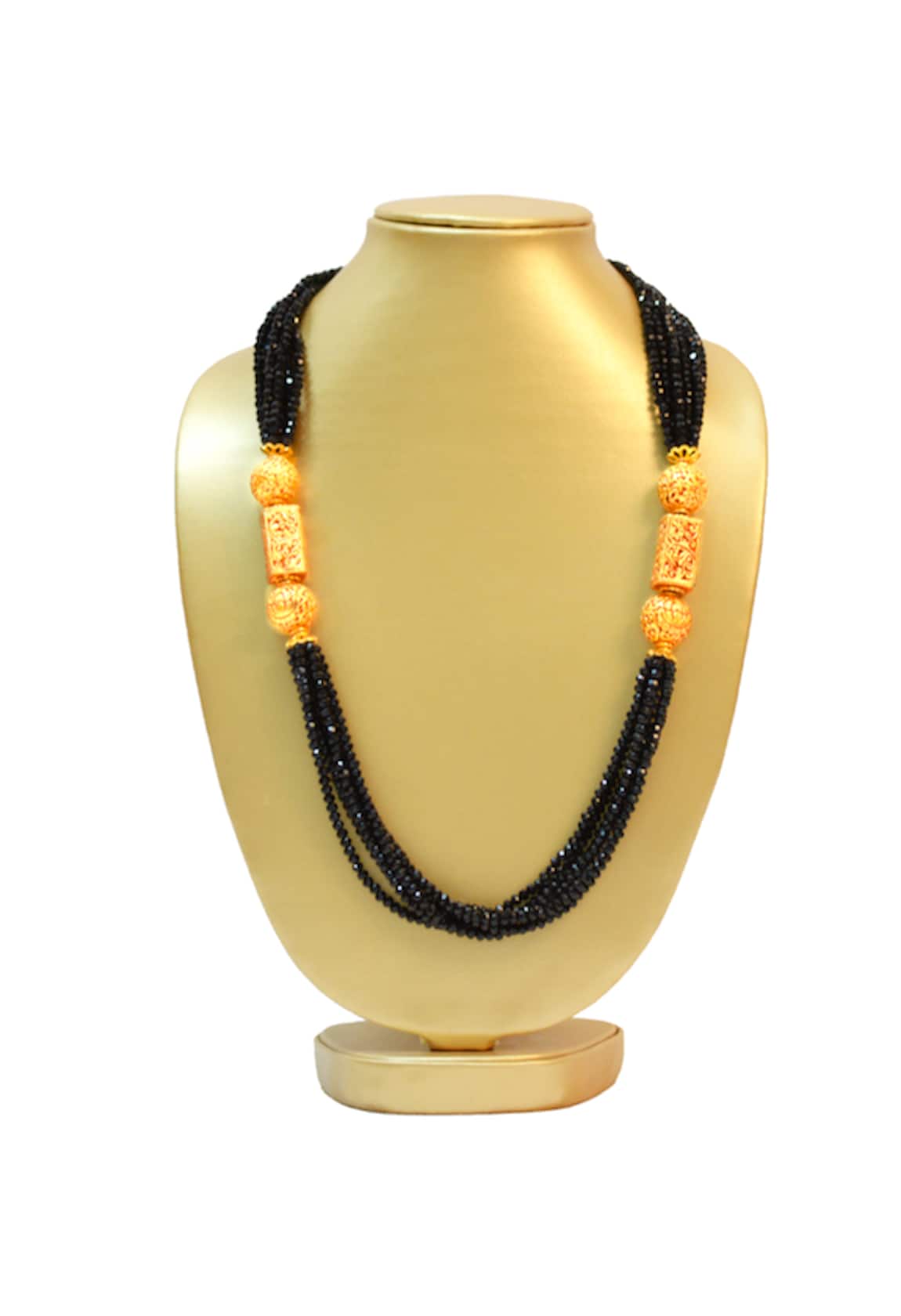 Just Shradhas Black bead necklace with gold finish