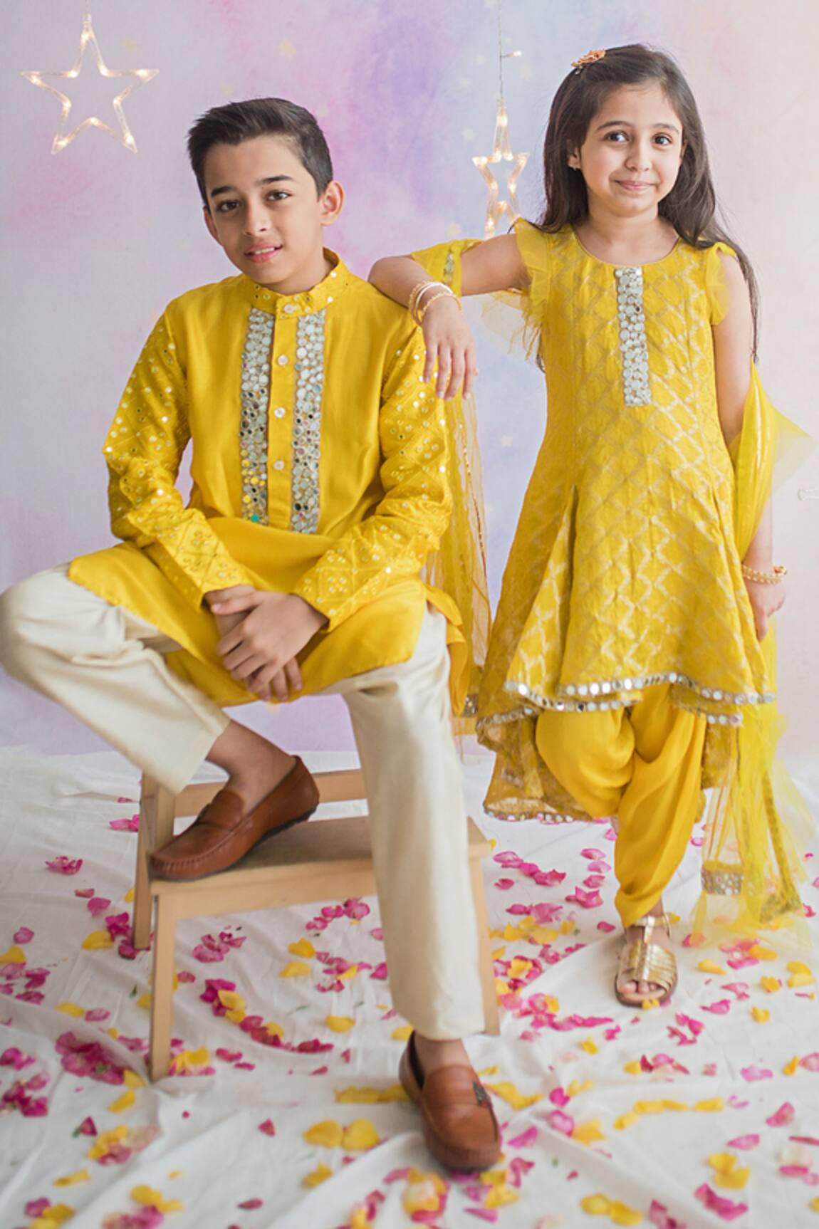 Shop Teen Boys Yellow Art Silk Kurta Set Party Wear Online at Best