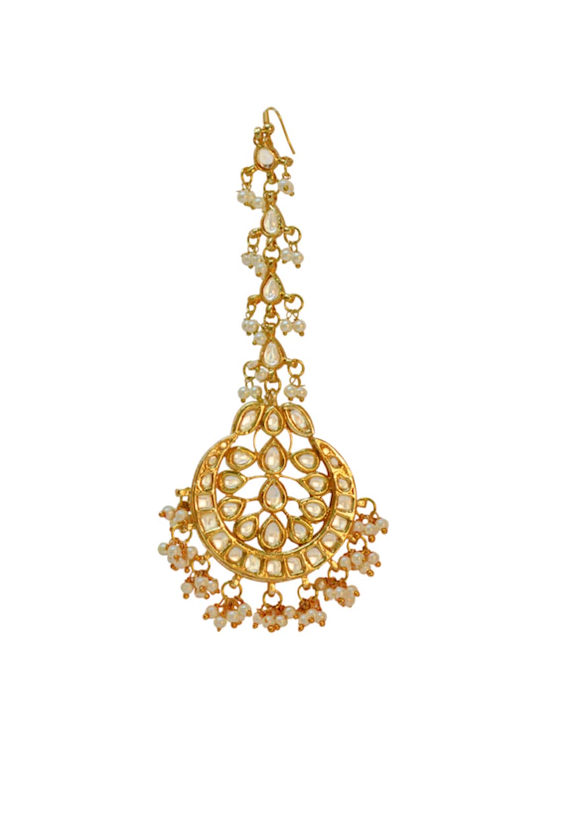 Just Shradhas Gold plated kundan & pearl maangtikka