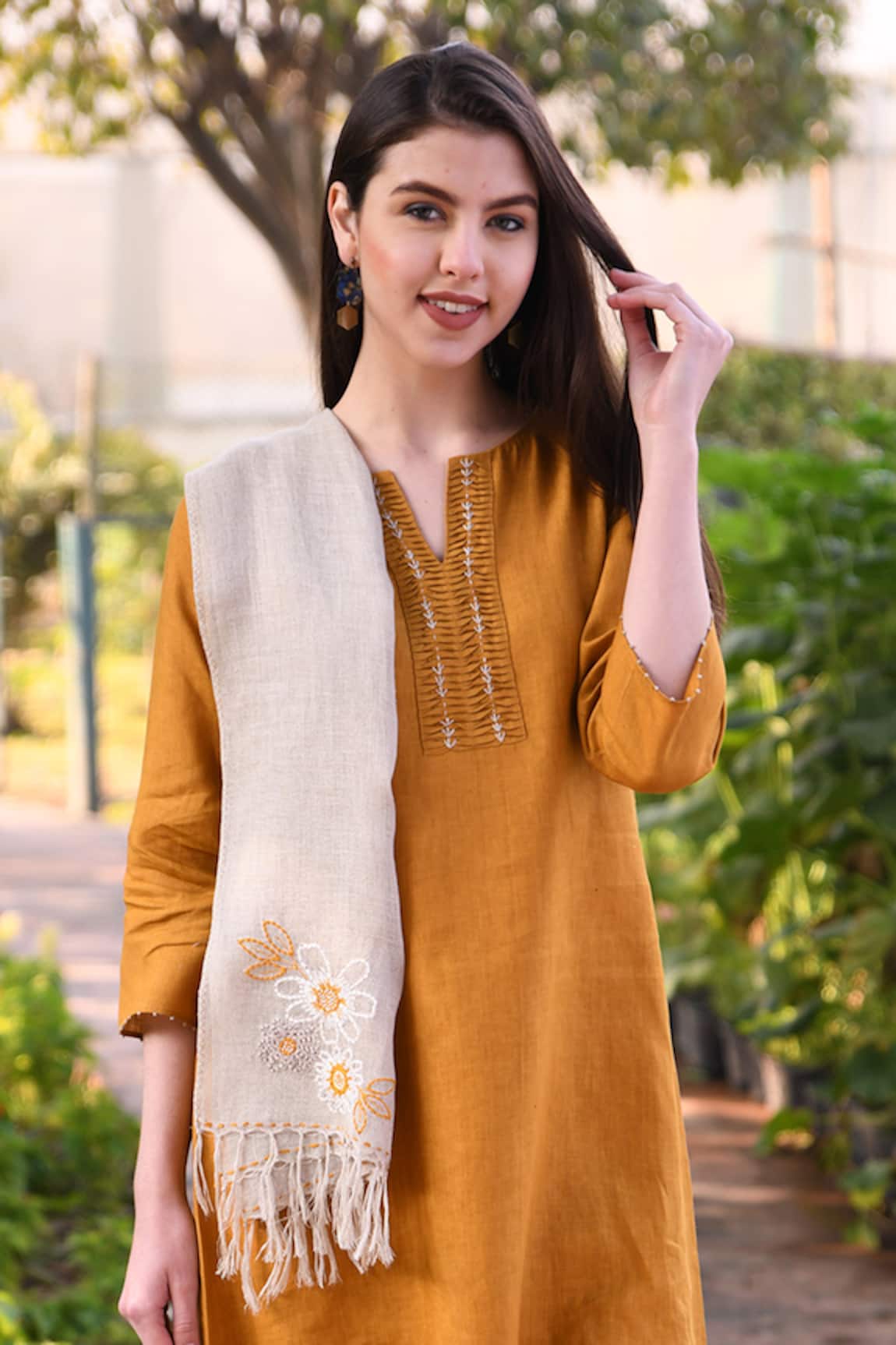 Linen Bloom Linen Embroidered Scarf